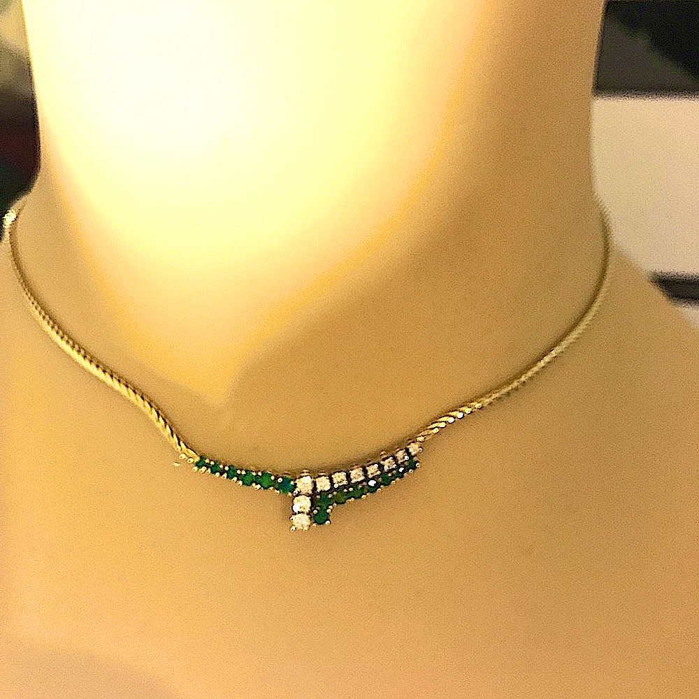 18kt Vintage Columbian Emerald & Diamond Necklace